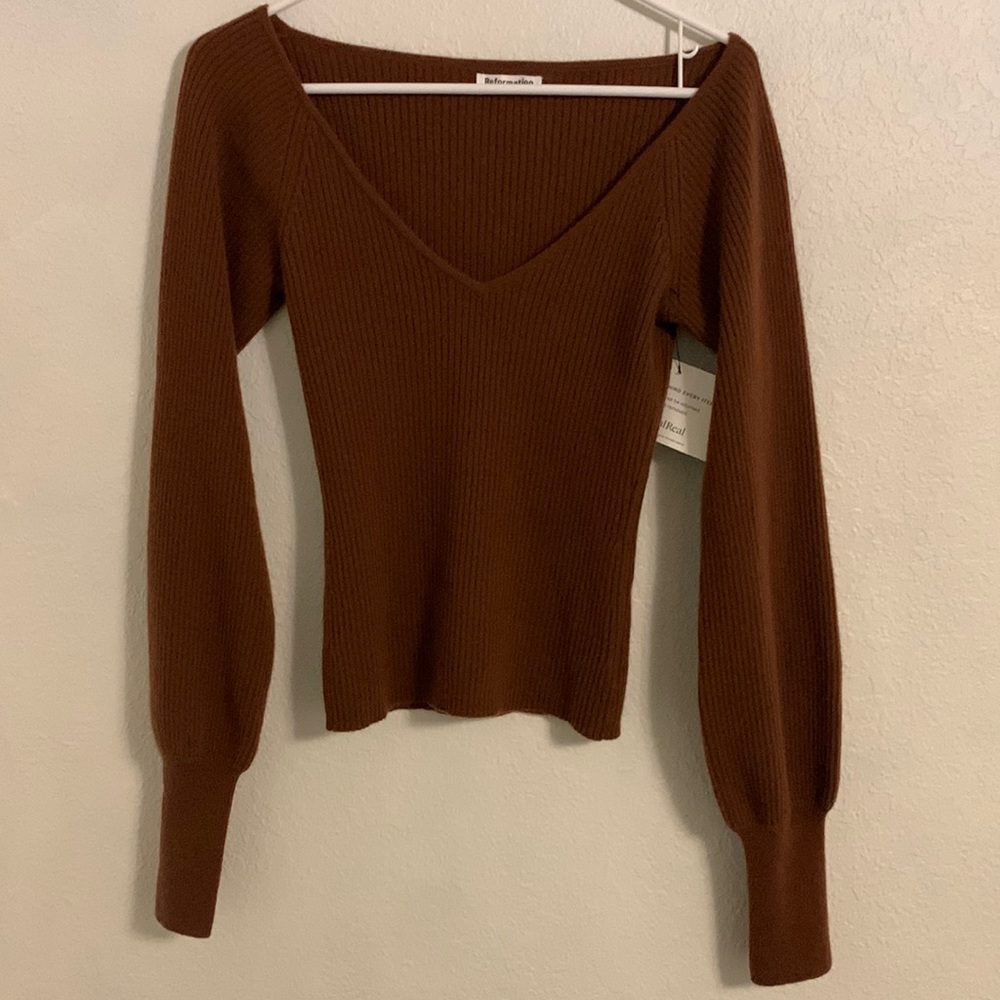 Reformation Cashmere Brown V Neck Sweater Size Small